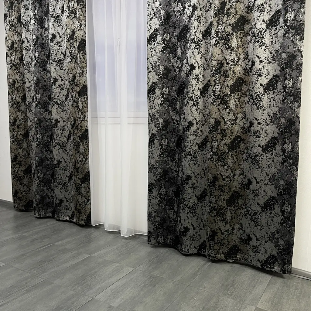 Жакардові мармурові штори сіро-кавового кольору 2шт. 150х270 з білим шифоновим тюлем 400х270, на та ALBO pbe0052756 - фото 6