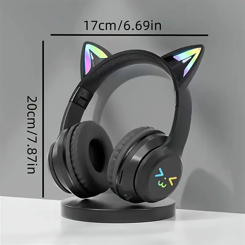 Дитячі бездротові навушники CATEAR BT618 з вушками та RGB-підсвіткою Bluetooth чорні - фото 5