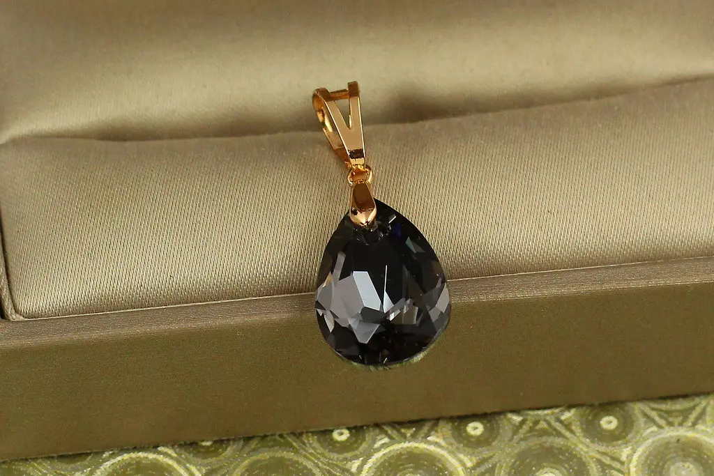 Кулон Xuping Jewelry Велика крапля із чорним каменем Сваровські 1,9 см золотистий