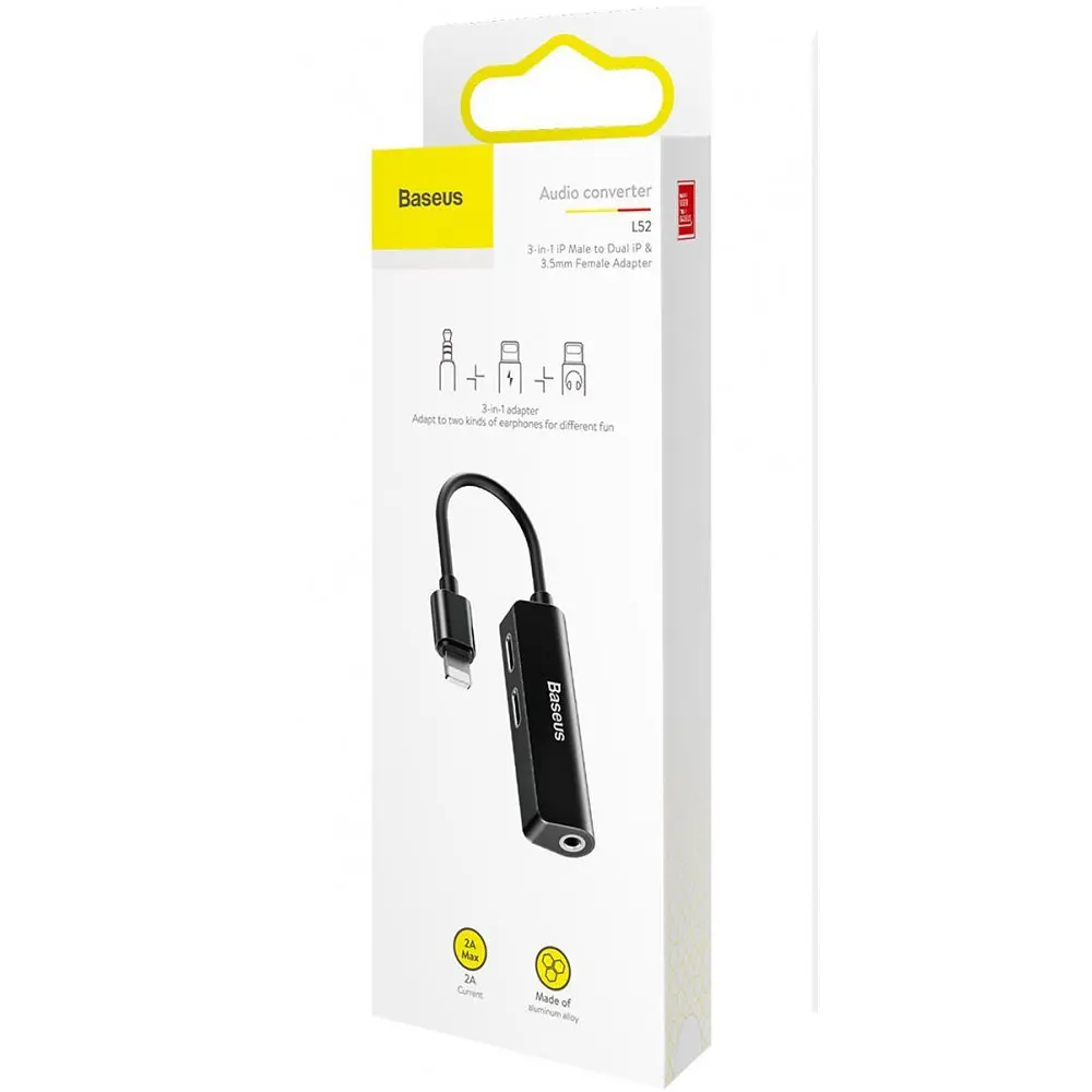 Перехідник AUX Baseus L52 Lightning to 2xLightning + 3.5mm - фото 2