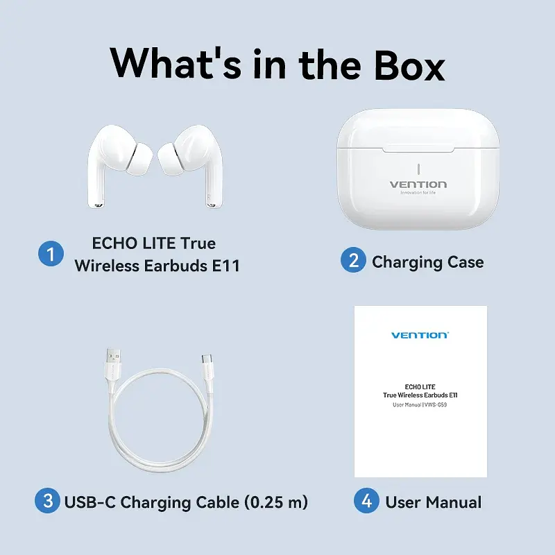 Наушники TWS Vention Elf Earbuds ECHO LITE E11 White - фото 9