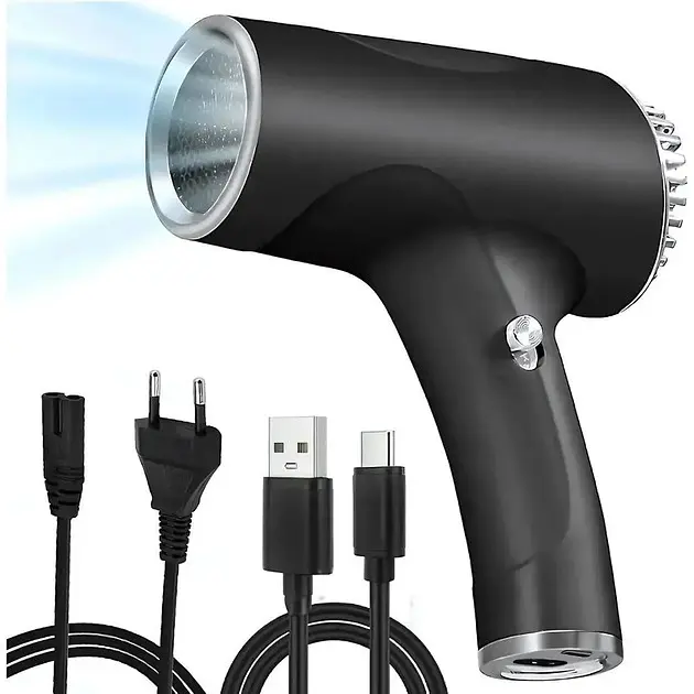 Акумуляторний бездротовий фен для сушіння та укладання волосся USB 500Вт та 220в 1250Вт (гаряче повітря) UKC WHD-01 чорний - фото 2