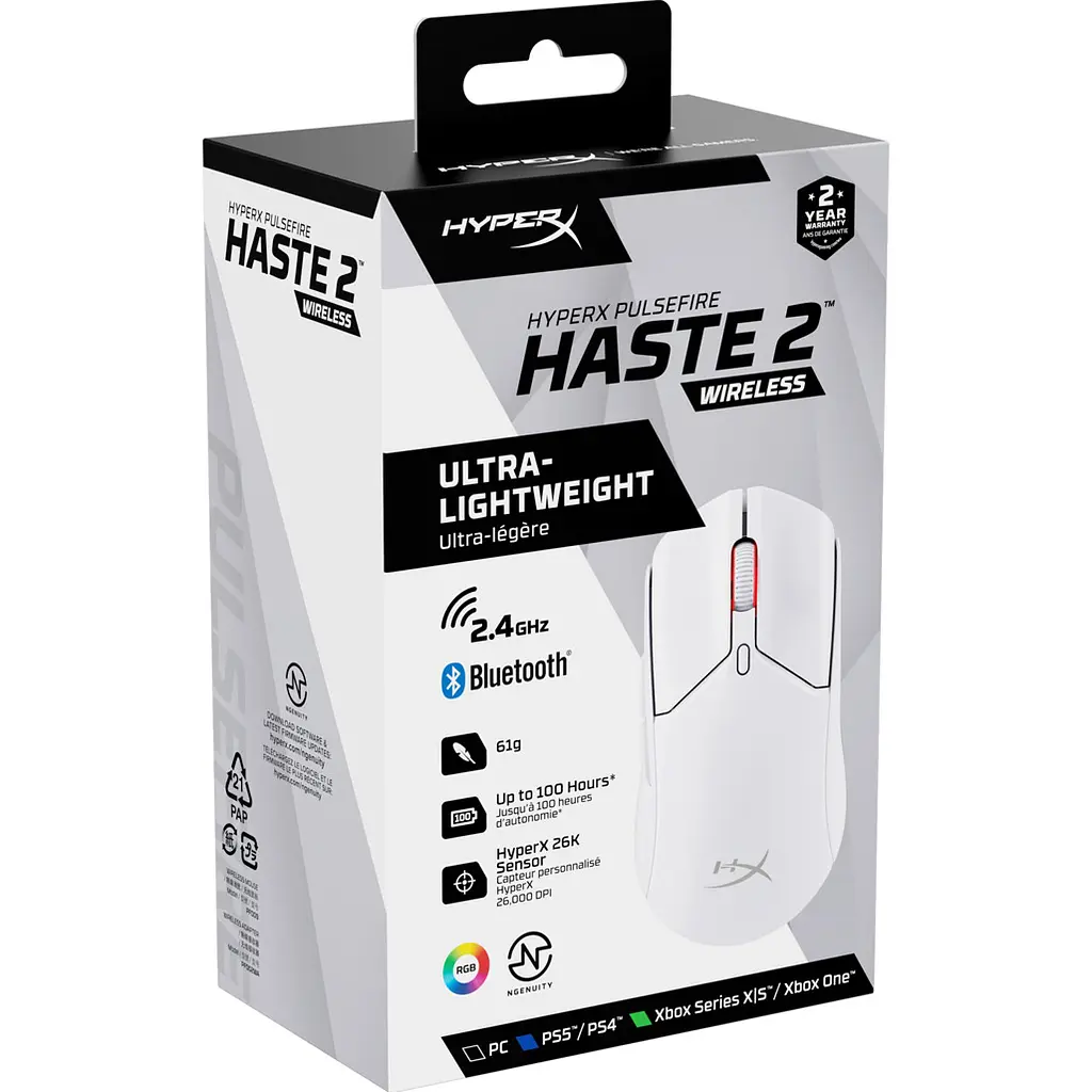 Миша HyperX Pulsefire Haste 2 Wireless White (6N0A9AA) [86119] - фото 9