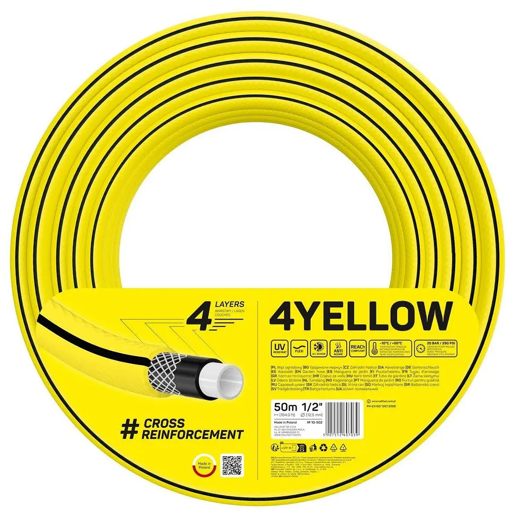 Шланг садовый 4YELLOW 1/2" 50м 4 слоя до 20бар -10…+50°C Cellfast sad0001980 - фото 2