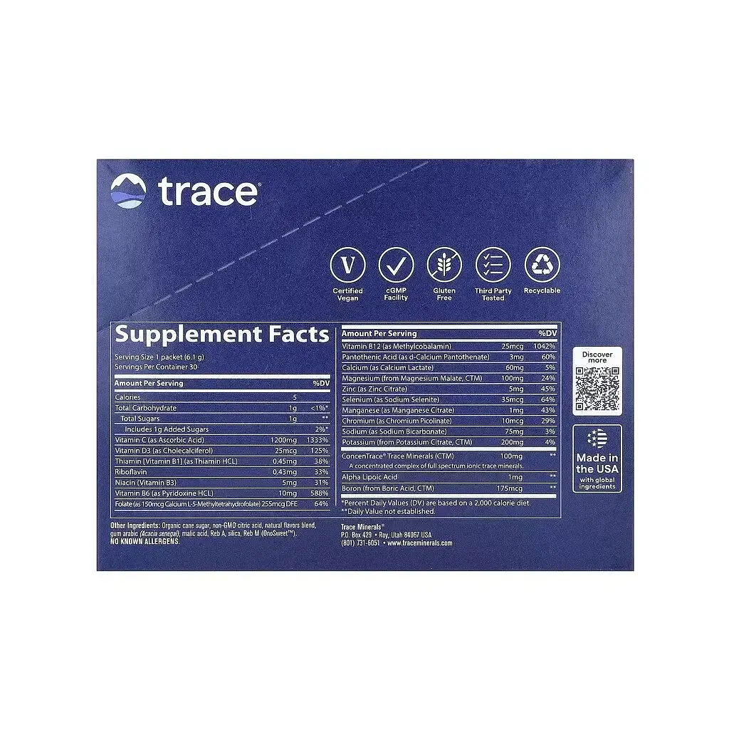 Вітамінно-мінеральний комплекс Trace Електроліти, смак ананаса кокосу, Power Pak, 30 пакетів по 6 (TMR00249) - фото 2