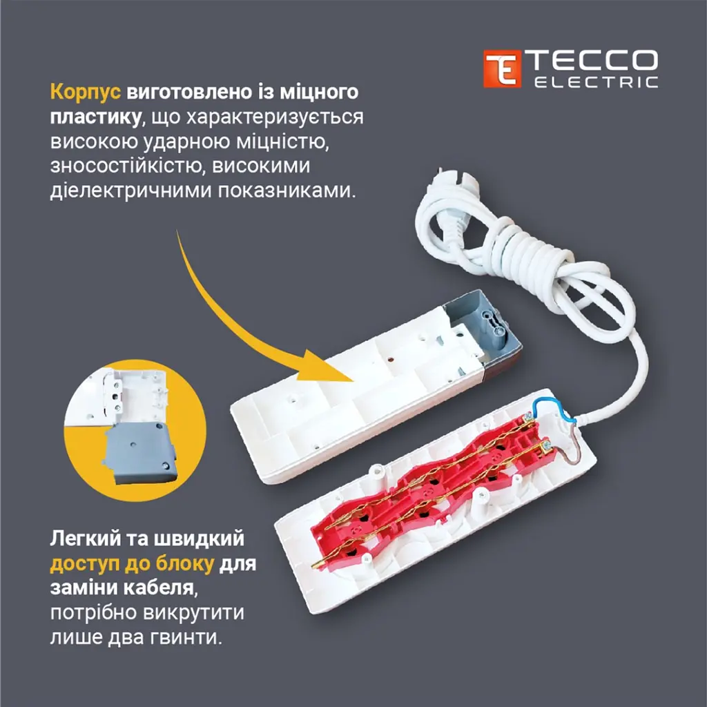Мережевий подовжувач TECCO 1.5м 2 поста white (8681277843433) - фото 3