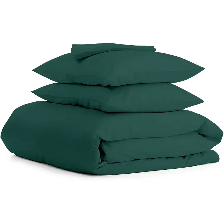 Комплект постільної білизни Cosas євро з простирадлом на резинці DARK GREEN 200 x 220 см (Ranfors_GreenDark_El160-GreenDark_200)
