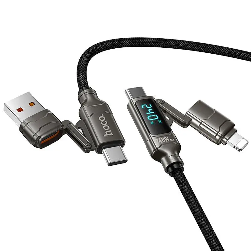 Дата кабель Hoco U152 Fortune 4in1 Type-C to Lightning/Type-C to USB 240W (1.2m) Black - фото 4