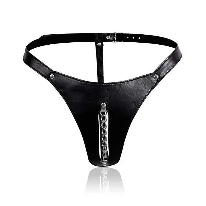 Жіночі BDSM стрінги з прорізом та декоративним ланцюжком S/M/L Чорний K000443 - фото 3