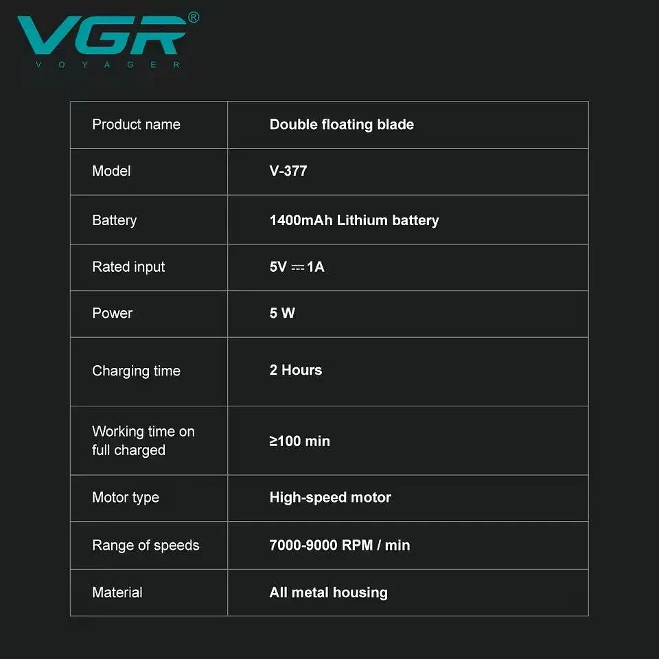 Тример для волосся VGR V-377 синій • Акумуляторна машинка для стрижки Hair Clippers V-377, шейвер для бороди, вусів та окантовки - фото 3