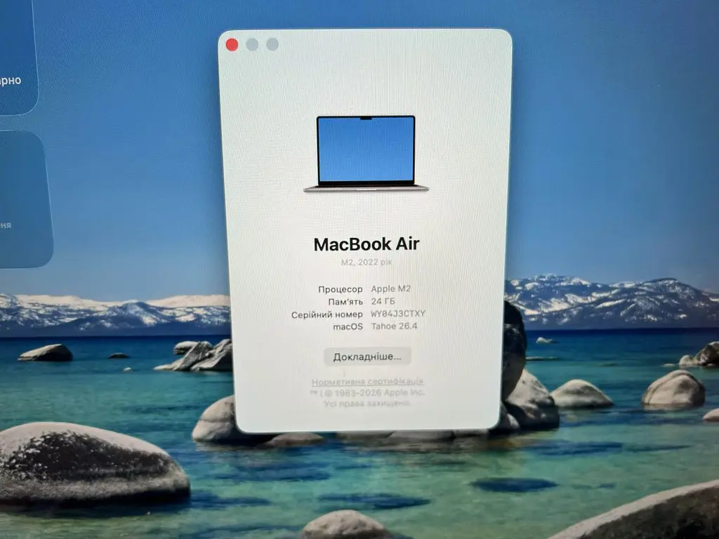Ноутбук Apple MacBook Air 13.6" 2022 M2/24/512 (WY04J3CTXY) Б/в - фото 9