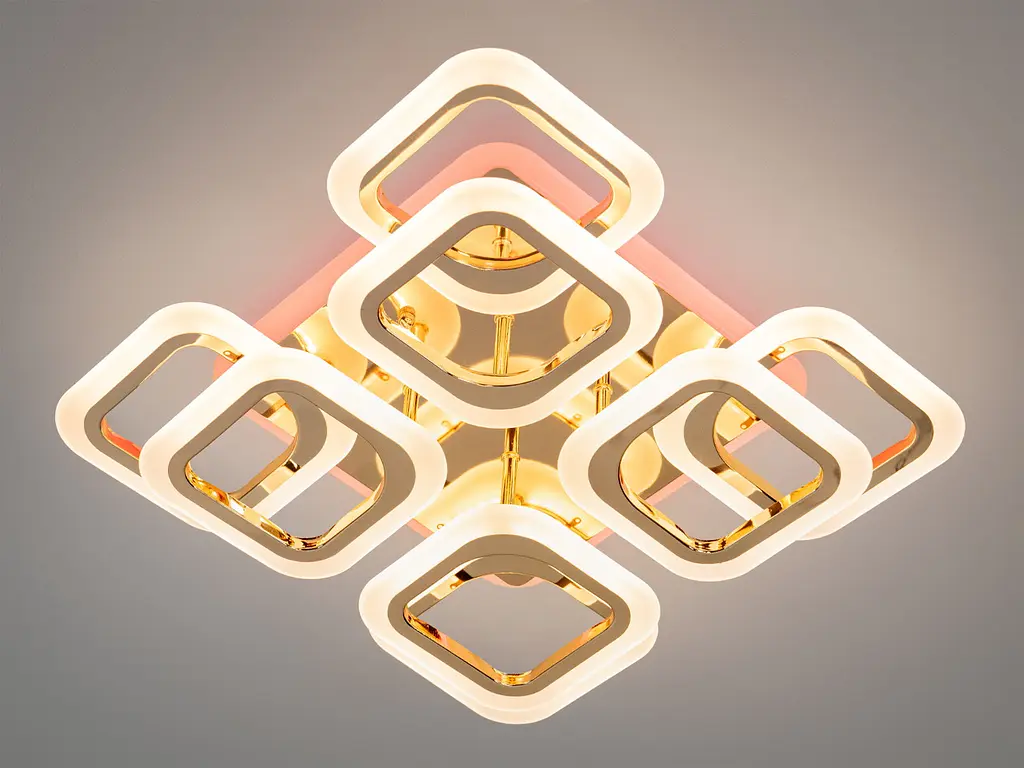 Люстра стельова LED Diasha HAS8060/4+4G, 110W, 3200K-6500K, золото, хай-тек стиль, пульт ДУ, для вітальні, спальні, кухні - фото 3