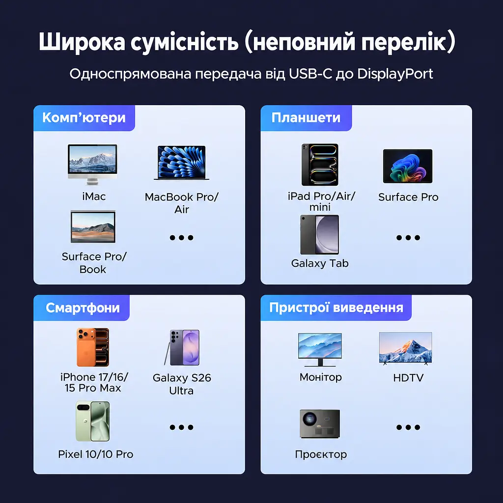 Відеокабель UGREEN CM556 USB-C - DisplayPort 1.4 8K 60 Гц 1 м сіро-чорний (25157) - фото 8