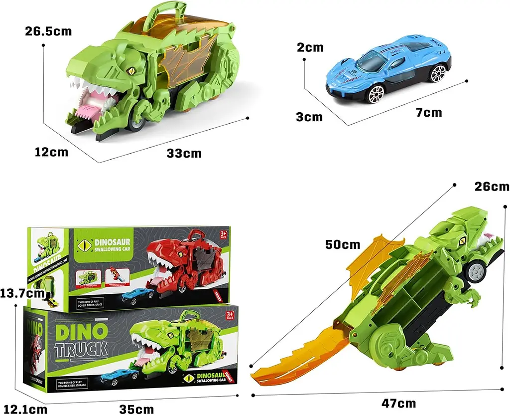 Автовоз трейлер динозавр трансформер Dino T-Rex 3в1 8 машинок зелений - фото 6