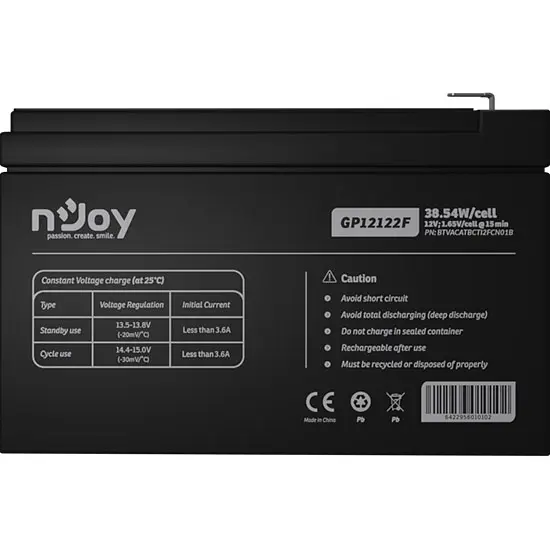 Акумуляторна батарея для ДБЖ Njoy AGM 12 V / 12 А*ч (GP12122F) - фото 3