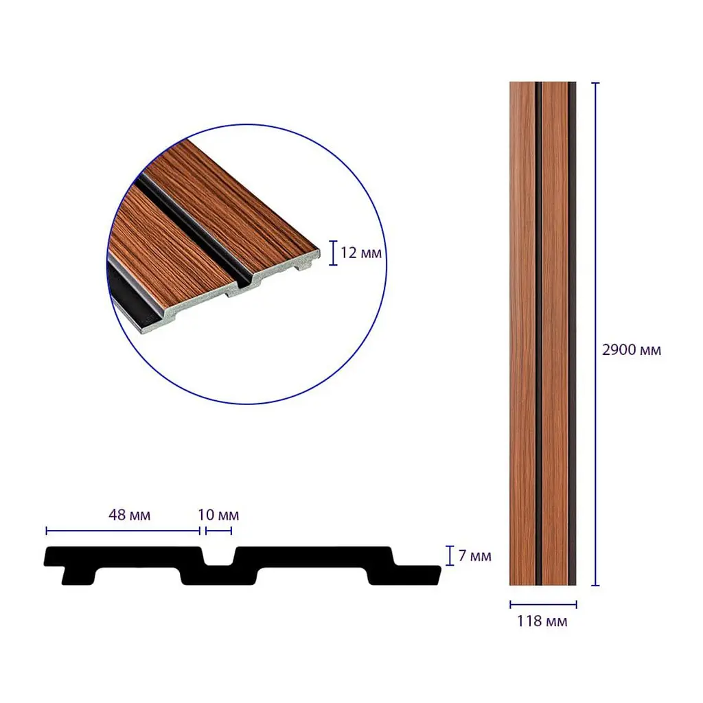Рейка декоративная Sticker Wall PS 2900х118х12мм Темный дуб SW-00001746 - фото 3