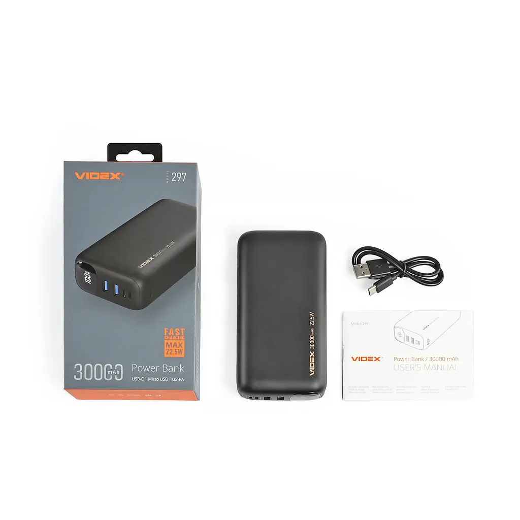 Повербанк 30000mAh Videx VPB-297 22.5W Black (VPB-297-B) - фото 7