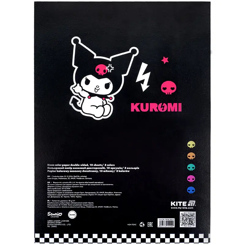 Бумага цветная Kite Kuromi неоновая A4 10 листов 5 цветов (HK24-252-2) - фото 4