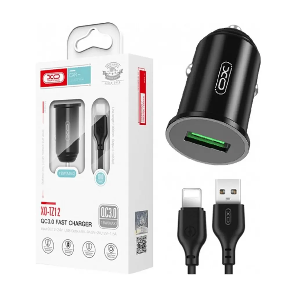 Зарядний пристрій XO USB QC3.0 18W + cable USB to Lightning black (TZ12-L-BK) - фото 2