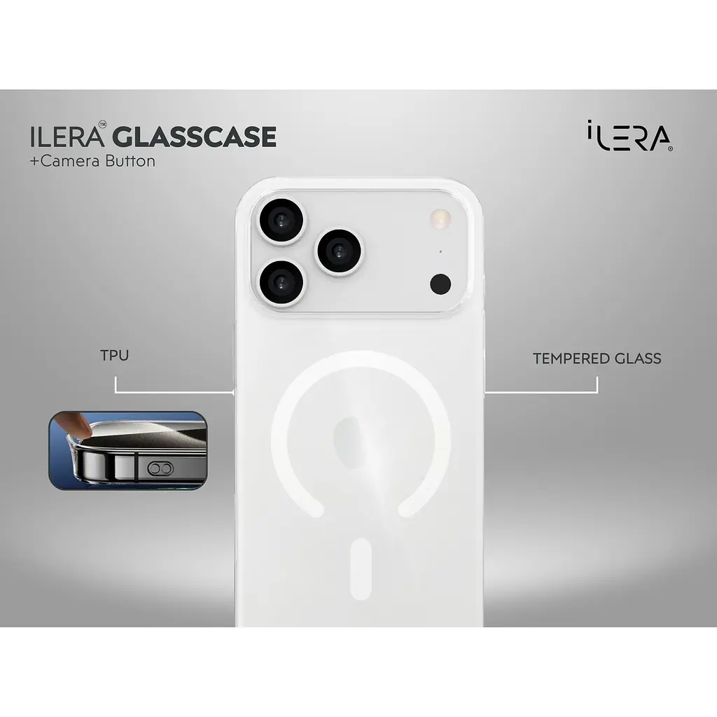 Чохол iLera GlassCase + Camera Button with MagSafe для Apple iPhone 17 Pro Transparent (iLGCLCa17Pr) [150418] - фото 4