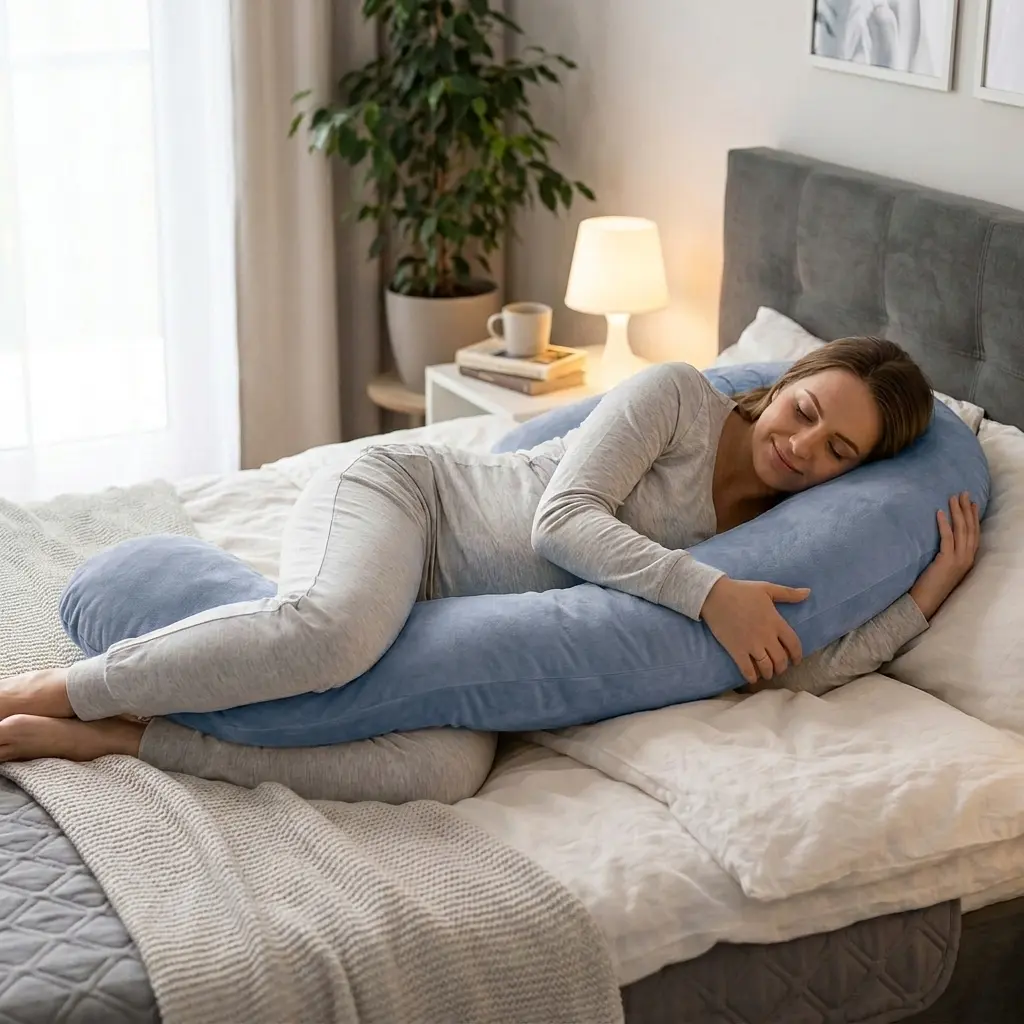 Подушка для вагітних і годування Лежебока Comfort рогалик 170 см велюрова Блакитна - фото 2