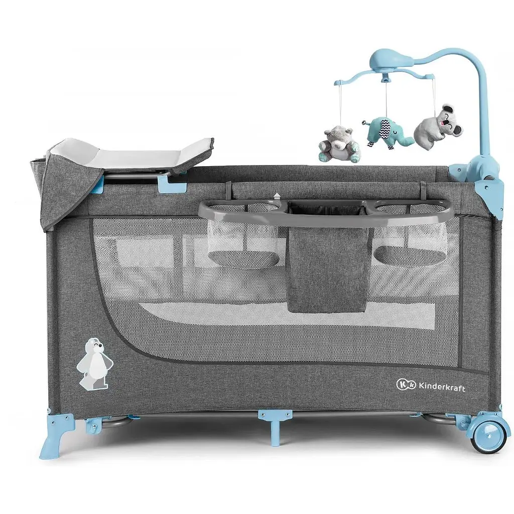 Кровать-манеж с пеленатором Kinderkraft Joy Blue серая с голубым (00-00158382) - фото 3