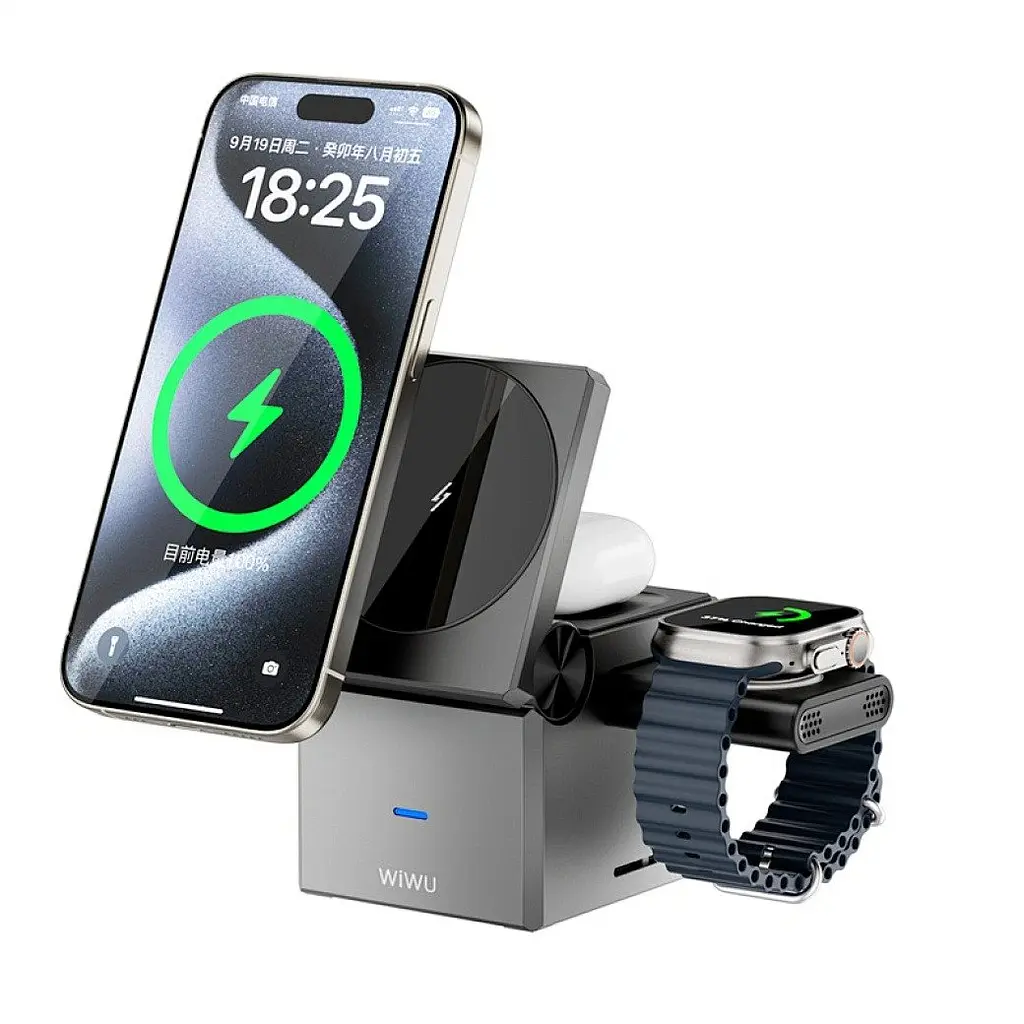 WiWU БЗУ Wi-W030 Small Aquare 3 in 1 Cableless charger Gray - фото 7