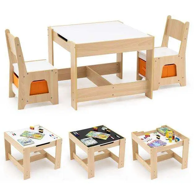 Комплект дитячих меблів Costway Kids Play 3-in-1 Desk стіл та 2 стільці з двосторонньою стільницею-дошкою та ящиками - фото 3