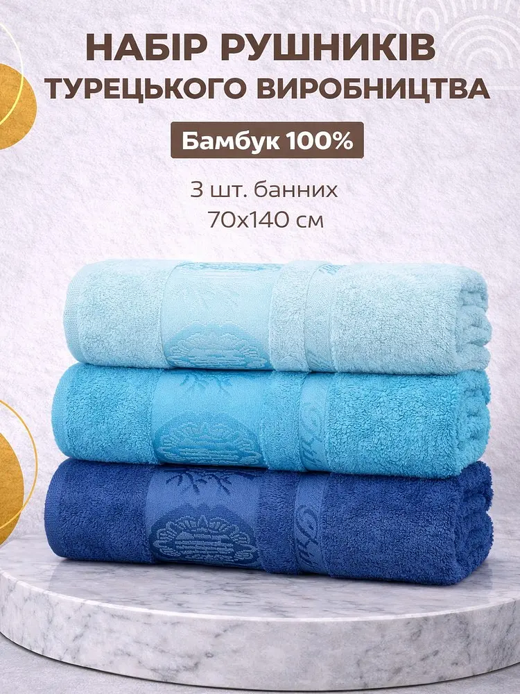 Набір турецьких бамбукових махрових рушників Zeron 3 штуки банні 70х140 Bamboo бірюзовий - фото 2