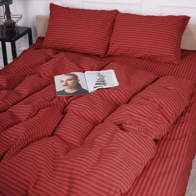 Простирадло MirSon Бязь Stripe Red на резинці 80х160 см червоне (2200010365344) - фото 2
