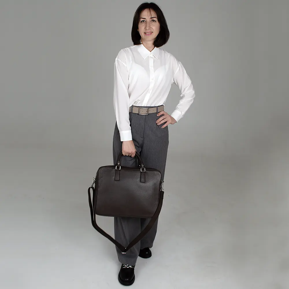 Сумка-портфель ноутбука для ноутбука и документов А4 кожаная Virginia Conti M01287_f  коричневая - фото 5