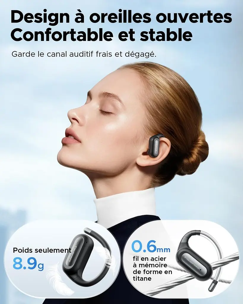 Беспроводные наушники Truefree DS1 Bluetooth 6.0 с ушными крючками, космический звук, 4 прозрачных микрофона, 40 часов - фото 3