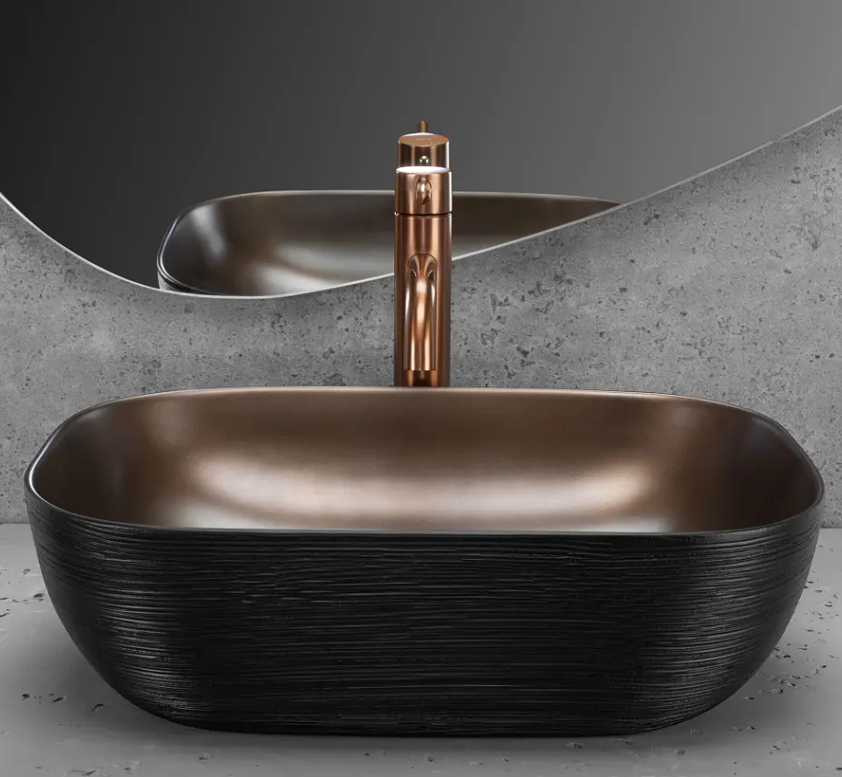 Умивальник Rea Belinda накладний 46.5x33 см black brushed copper REA-U6384 - фото 3