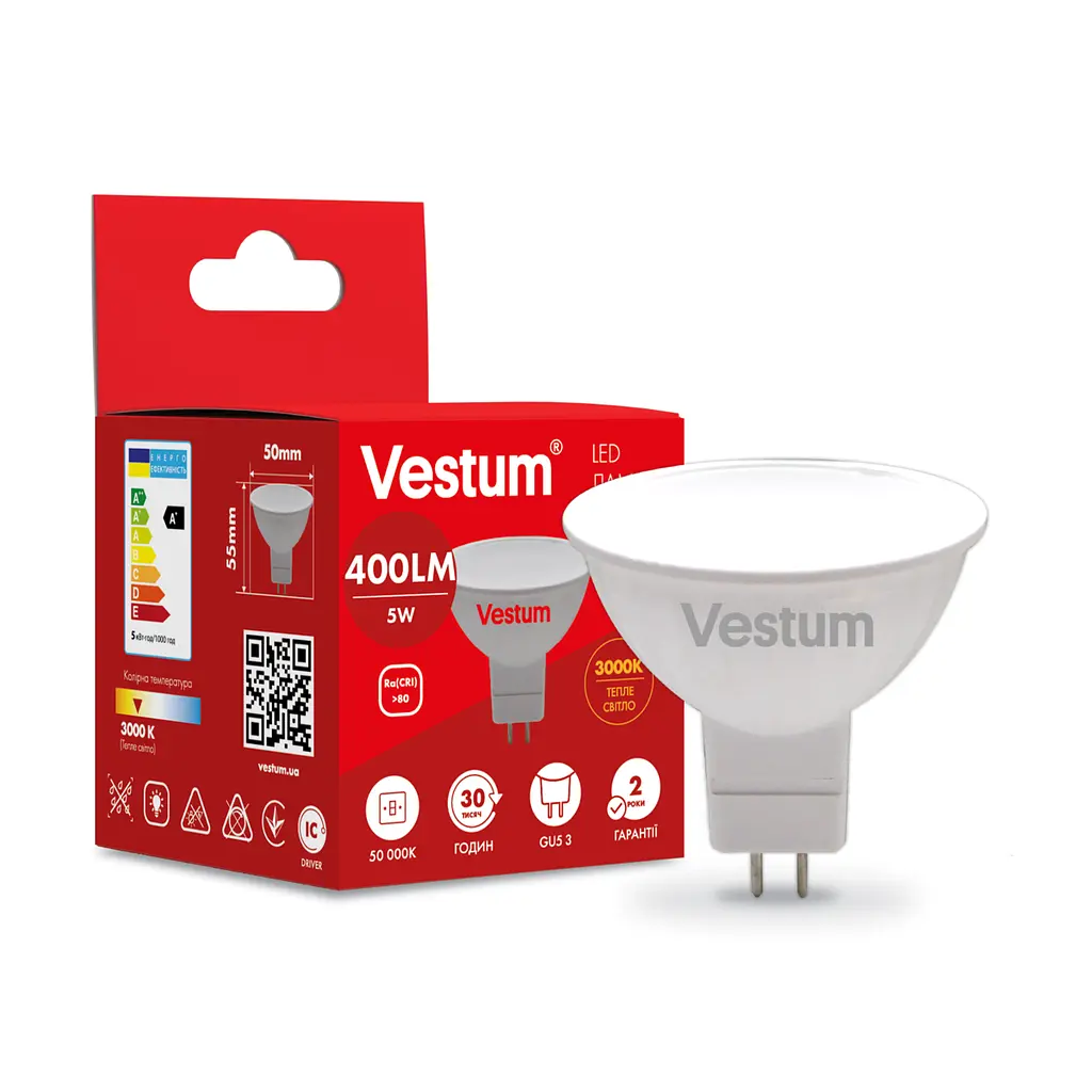 Світлодіодна лампа Vestum MR16 5W 3000K 220V GU5.3 1-VS-1504 - фото 3