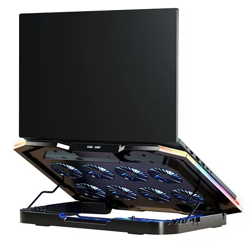 Підставка для ноутбука до 21" GamePro CP870, Black, RGB підсвічування, 8 x 70 мм вентилятор (2400 rpm), LCD-дисплей, метал/пластик, 2xUSB 2.0, 412 х 295 х 40 мм, 1100 г, регулювання швидкості вентиляторів та кута нахилу - фото 4