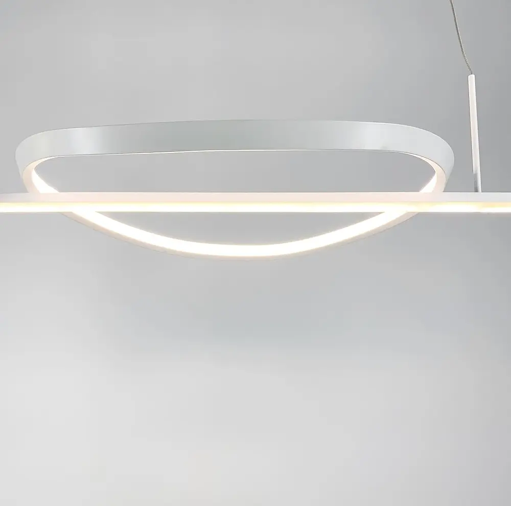 Удлиненная подвесная люстра в белом каркасе Line.F Длина 90 см - фото 7