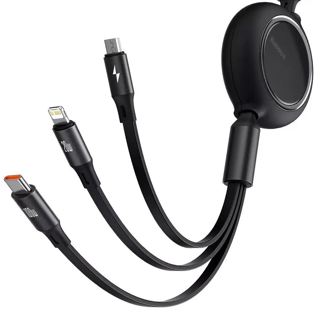 Кабель Baseus Bright Mirror 3-in-1 Cable USB to MicroUSB+Lightning+Type-C 66W 1.2m CAMLC-MJ01 Black - фото 2