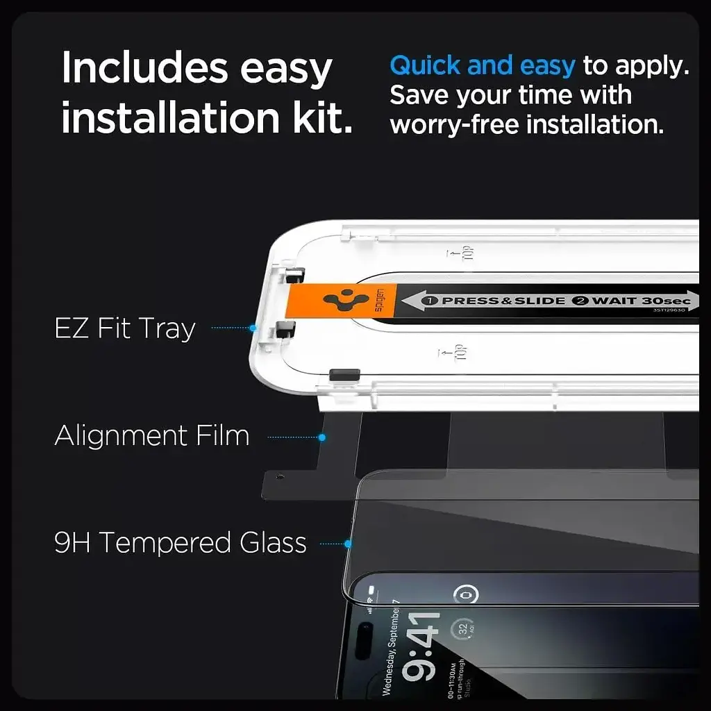 Захисне скло Spigen Screen Protector EZ FIT GLAS.tR Black для iPhone 15 Pro Max (2 шт.) (AGL06873) - фото 5