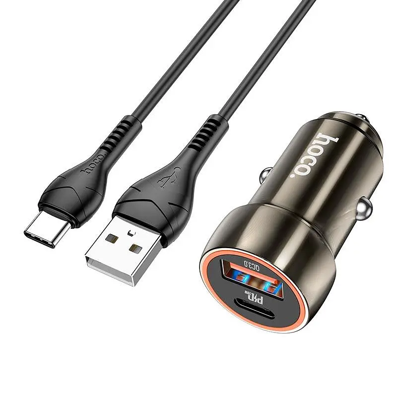 Адаптер автомобільний HOCO Type-C Cable Blue whale car charger set Z46A набір коричневий - фото 6