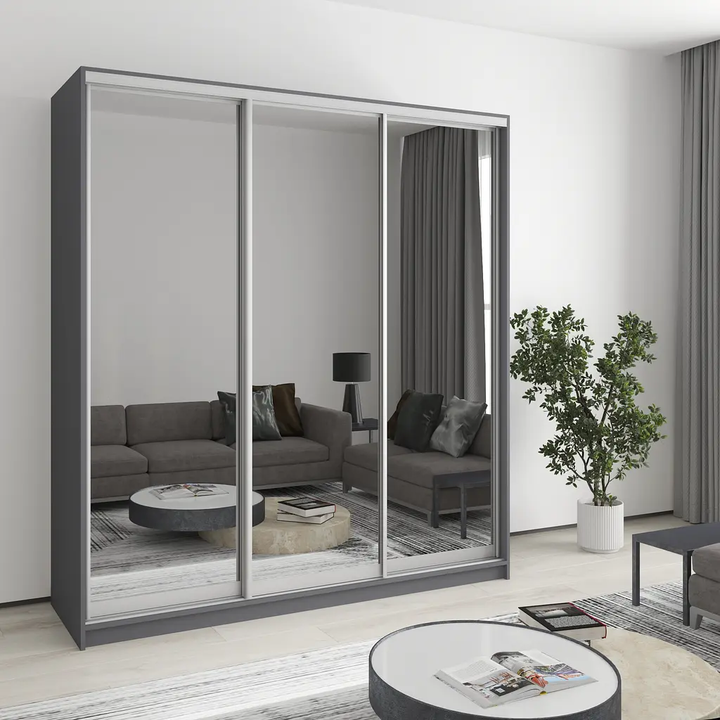Шкаф-купе трехдверный MebelStar Стандарт AL 3 Зеркала 190x45x210 см Антрацит (MBS-2975) - фото 1