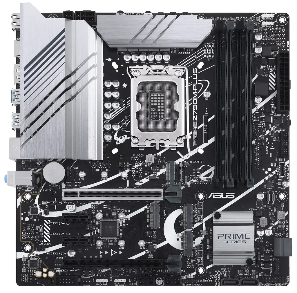 Материнская плата LGA1700, Asus PRIME Z790M-PLUS, Z790, 4xDDR5, Int.Video(CPU), 4xSATA3, 3xM.2, 1xPCI-E 16x 5.0, 1xPCI-E 16x 4.0, 2xPCI-E 1x 4.0, 1xM.2 (Key E), ALC697, I219-V, 8xUSB3.2/4xUSB2.0, HDMI/DP, MicroATX - фото 2