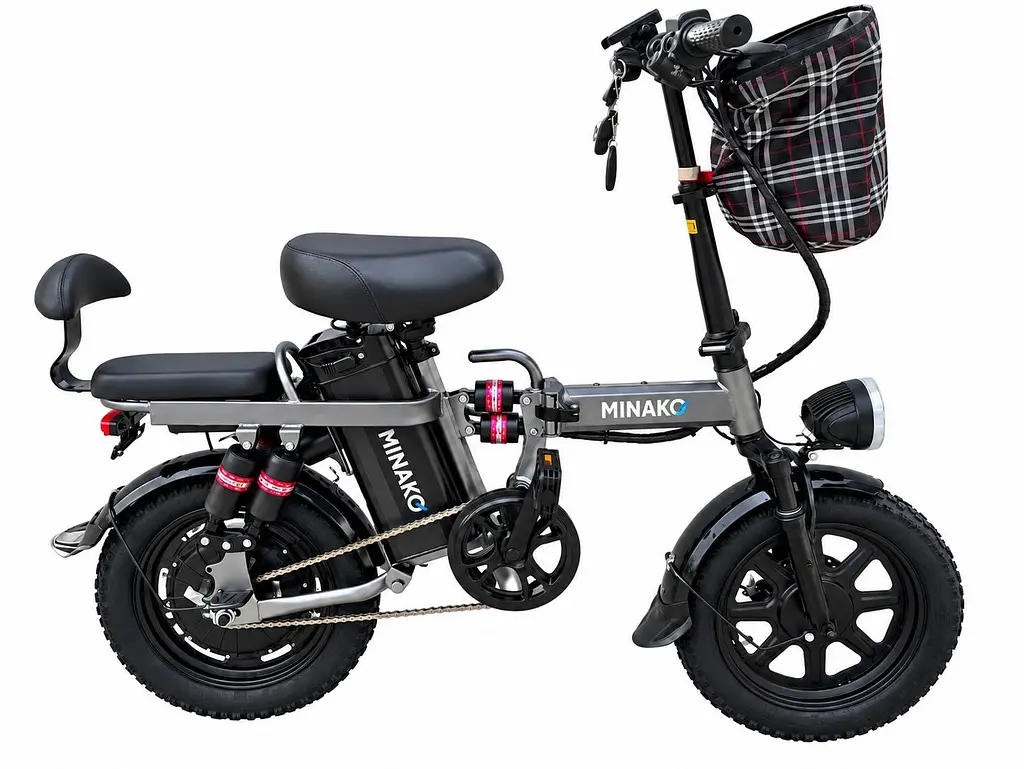 Електровелосипед Minako Mini 16" двомісний (1000W, 24Ah) + Пасажирське сидіння Сірий