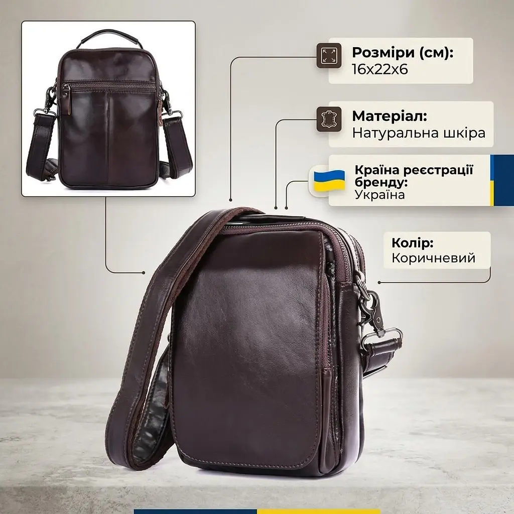 Сумка 14544 із натуральної шкіри Vintage коричнева - фото 3