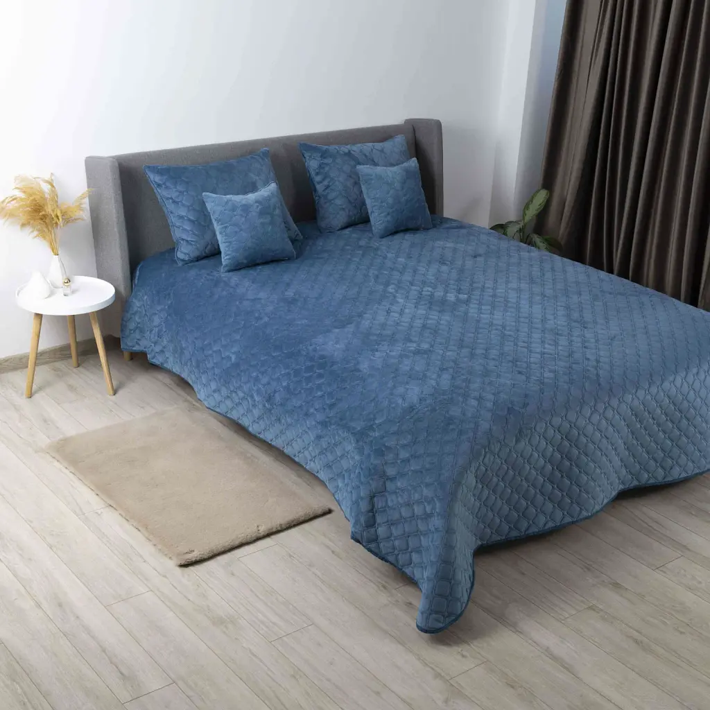 Покривало ТЕП велюрове Velour Ромб круглий 240x260 см синє - фото 3