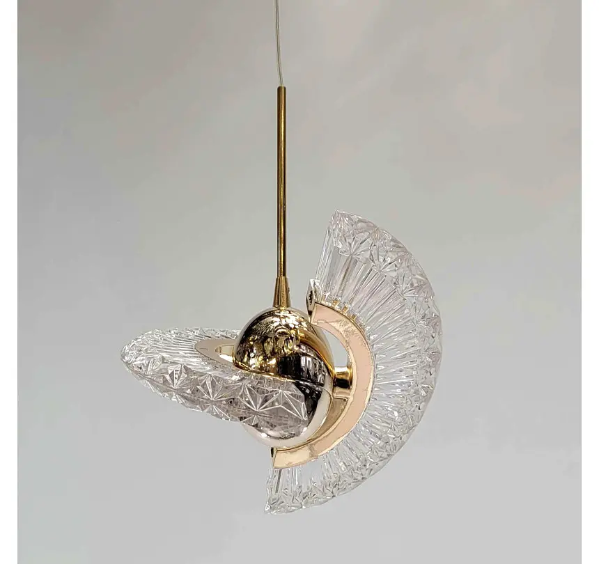 Дизайнерський підвісний LED-світильник Artlight 6114GD, золото, прозорі грановані пластини, 1 джерело світла - фото 2