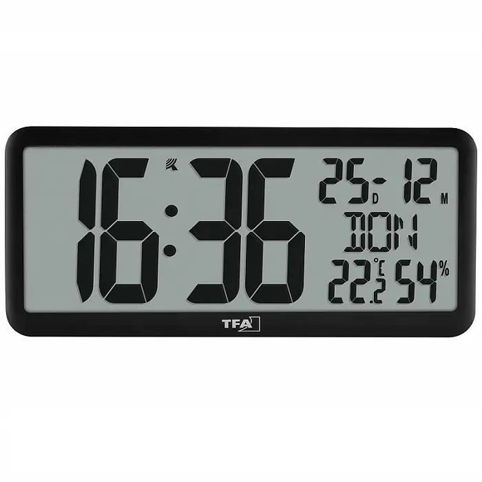Часы настенные цифровые TFA черный 356x27x161 мм (60452501) - фото 2