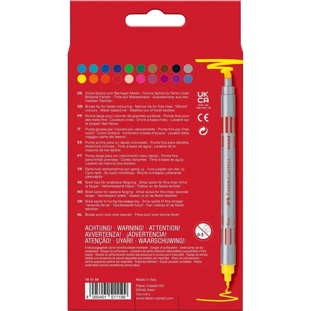 Фломастери Faber-Castell двосторонні Double-ended Fibre tip, 20 кольорів (28023) - фото 2