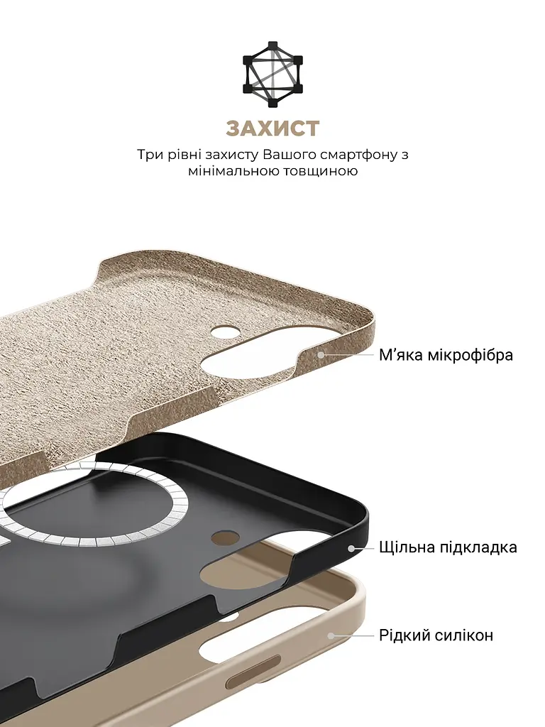 Силиконовый чехол с MagSafe для Apple iPhone 16 Plus, ICON2 MagCase, бежевый, противоударный, панель с мягкой подкладкой, защита всего корпуса, поддержка беспроводной зарядки, совместим с защитными стеклами и пленками, ArmorStandart (ARM80185) - фото 6