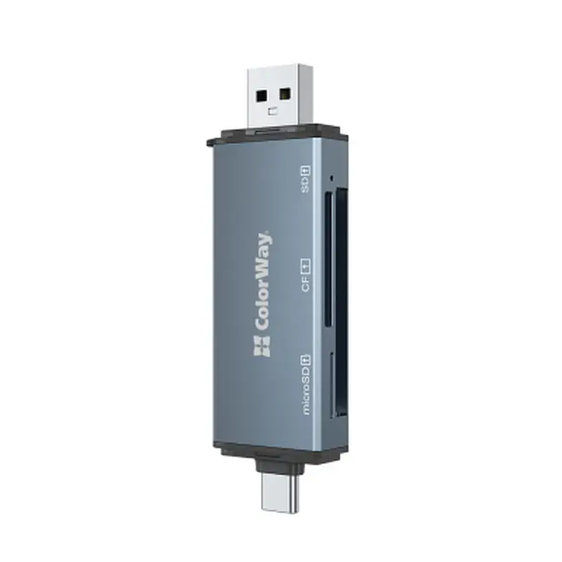 Зчитувач флеш-карт ColorWay USB 2.0/USB-C to CF/SD/MicroSD (CW-CR-01) - фото 3