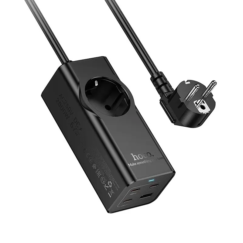Мережевий подовжувач HOCO NS9 Wisdom 1-position (PD67W/3C1A) desktop socket (EU/GER) чорний